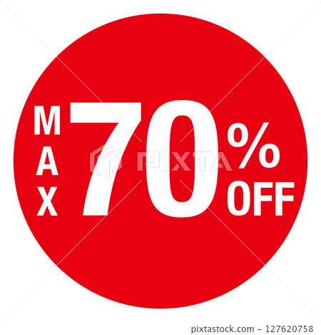 Circular illustration with the words "MAX 70% OFF" in red, white text, transparent background Circular illustration with the words "MAX 70% OFF" in red, white text, transparent background 127620758