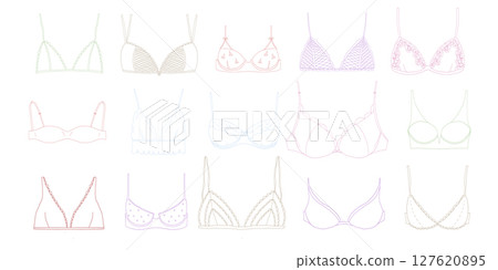 Minimal Outline Lingerie Vector Doodle Drawing of Feminine Bra  127620895