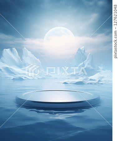 Product display podium amidst the frozen sea 127621048