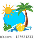 A frame with a summer motif of the sun and palm trees (with white border) 127621233