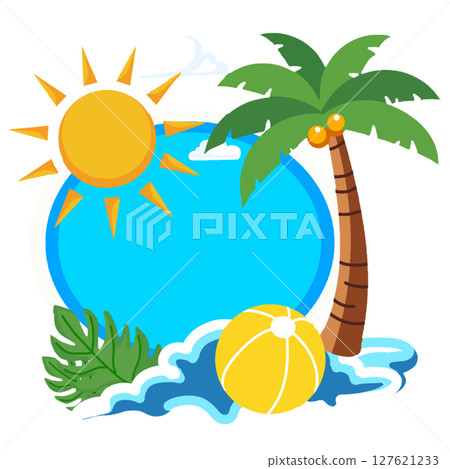 A frame with a summer motif of the sun and palm trees (with white border) 127621233