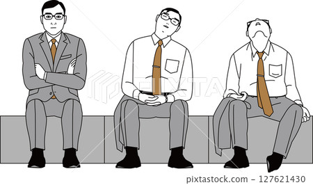 一位日本商人坐著。向量圖示，一名男子雙臂交叉，正在打瞌睡 127621430