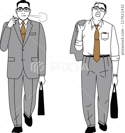 昭和時代日本商人的向量插圖。上班和回家的形象。 127621432