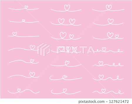 一組手繪心形線條向量插圖。手繪、裝飾、塗鴉、線條藝術 127621472