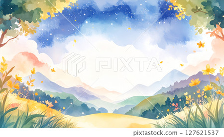 水彩秋山風景 127621537