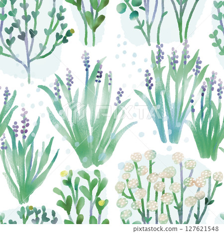 Seamless illustration of rainy season flowers and herbs 127621548