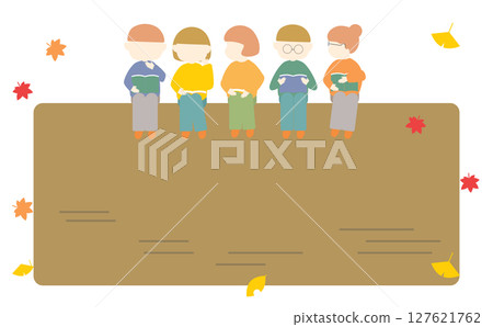 秋天的框架，有秋葉、落葉和閱讀 127621762