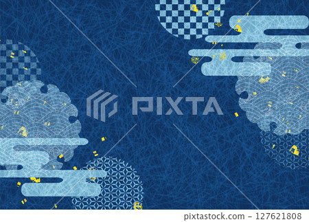Japanese pattern New Year's card blue background 127621808