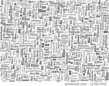 Multilingual "Blue" Word Cloud Illustration for Color and Artistic Themes 127621839