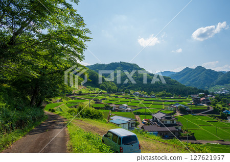 Rural scenery in Akiyama, rice terraces in Tomioka Rural scenery in Akiyama, rice terraces in Tomioka 127621957