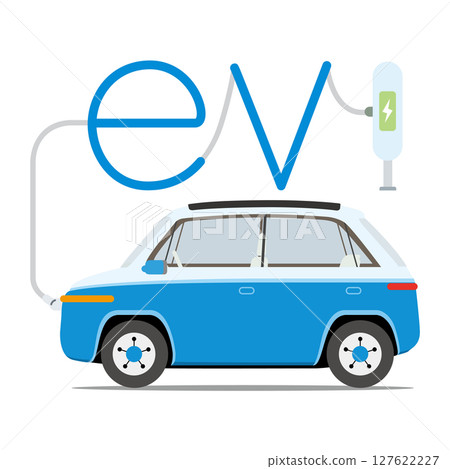 EV electric vehicle that charges at the charging station 127622227
