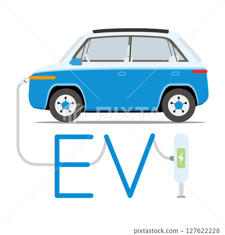 EV electric vehicle that charges at the charging station 127622228