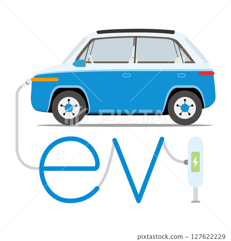 EV electric vehicle that charges at the charging station 127622229