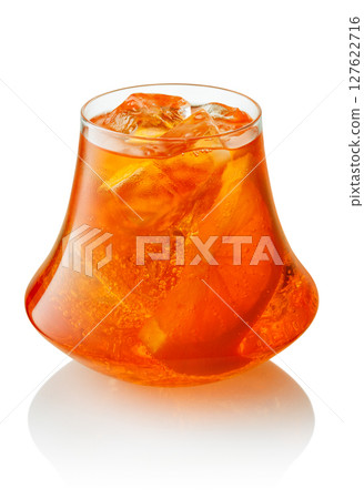 glass of cold aperol spritz cocktail isolated on white 127622716