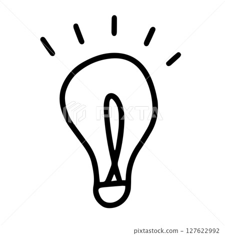 燈泡圖示。燈亮時靈感的象徵。手繪向量插圖。 127622992