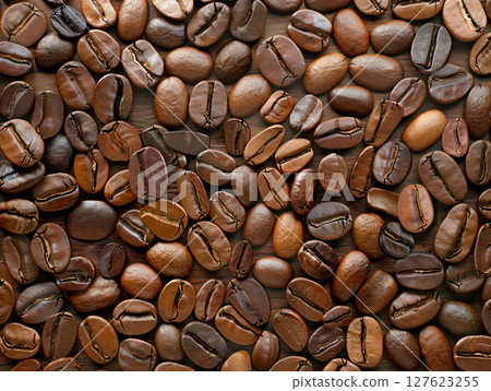 Roasted coffee beans background. background for food and beverage themes. AI Generated. 127623255