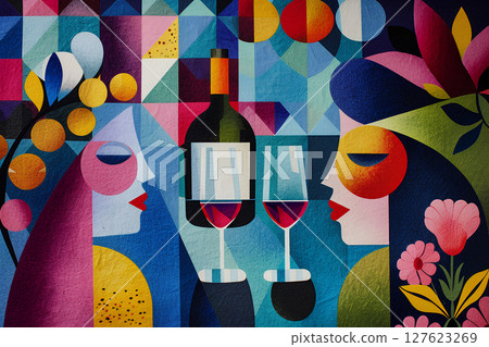 A mysterious background image with a wine bottle, wine glass and face using a visual trick 127623269