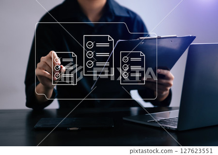 Online business contract Electronic signature, e-signing, digital document management, paperless office, business hand working 127623551