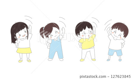 兒童做熱身運動的插圖 兒童做熱身運動的插圖 127623845