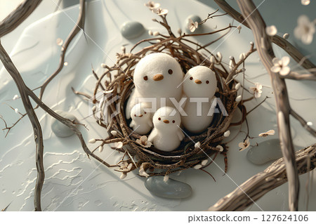 Tree branches and white fairies (3D) 127624106