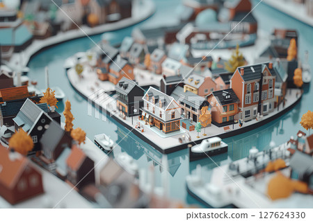 擁有運河和磚砌倉庫的城市(3D) 擁有運河和磚砌倉庫的城市(3D) 127624330