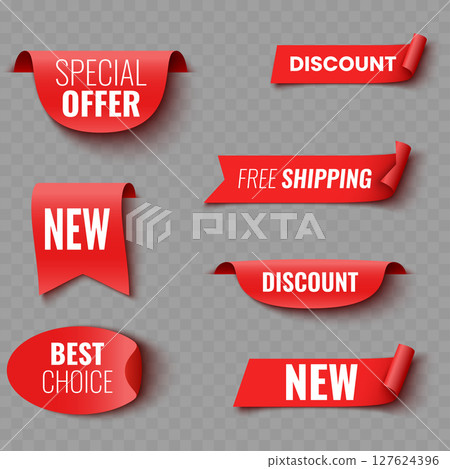 Set of Red Sale and Promotion Ribbons and Banners .Vector 127624396