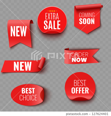 Set of Red Sale and Promotion Ribbons and Banners .Vector 127624401