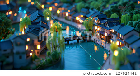 Tourist destination with old townscape and waterways (3D) 127624441