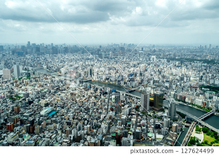Aerial view of central Tokyo cityscape in Japan 127624499