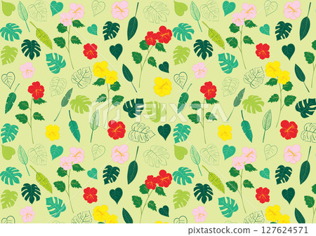 熱帶樹葉和芙蓉花材料圖案2 熱帶樹葉和芙蓉花材料圖案2 127624571