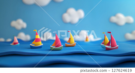 Blue sky, blue sea and yacht (3D) 127624619