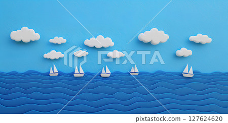 Blue sky, blue sea and yacht (3D) 127624620