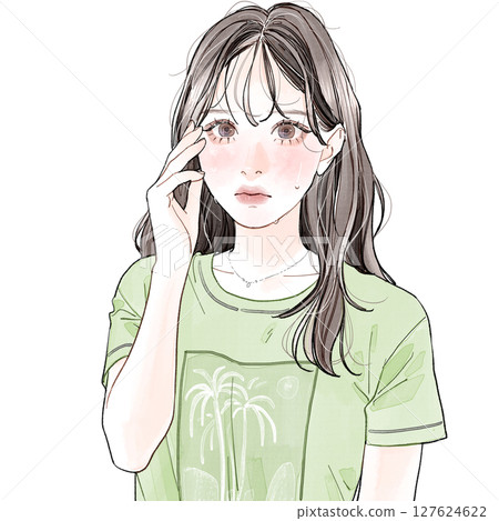 A woman whose hair is wavy due to sweat 127624622