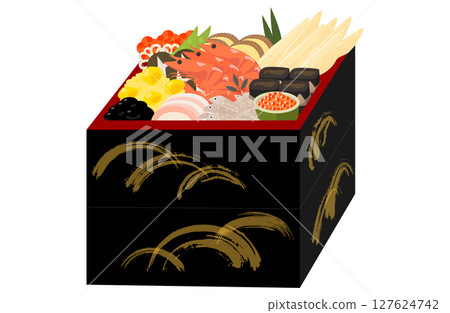 新年食物的向量插圖，雙層 127624742