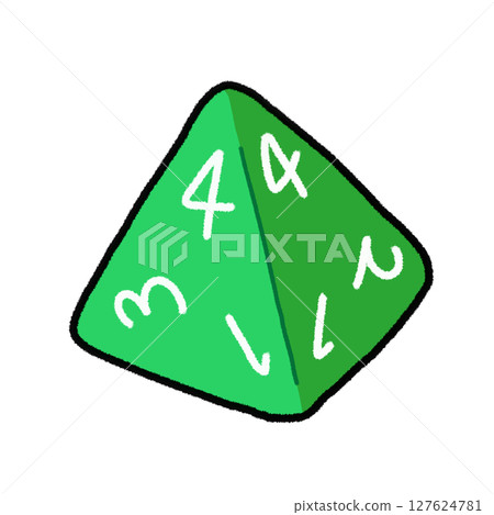 Simple hand-drawn illustration of a four-sided die 127624781