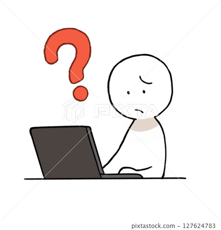 一個人在使用電腦時所擔心的插圖 一個人在使用電腦時所擔心的插圖 127624783