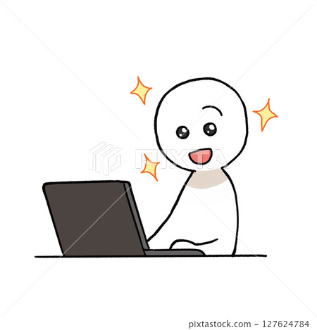 一個人在使用電腦時受到啟發或啟發的插圖 一個人在使用電腦時受到啟發或啟發的插圖 127624784