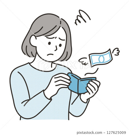 A woman looking down at her wallet 127625009
