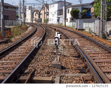 Railroad tracks through residential areas 127625135