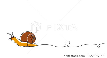 Continuous line drawing of conch snail shell. Minimalist black linear sketch isolated on white background. Hand drawn vector illustration. Continuous line drawing of conch snail shell. Minimalist black linear sketch isolated on white background. Hand drawn vector illustration. 127625145