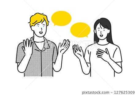 Illustration material: Young men and women conversing in English, a foreign language Illustration material: Young men and women conversing in English, a foreign language 127625309