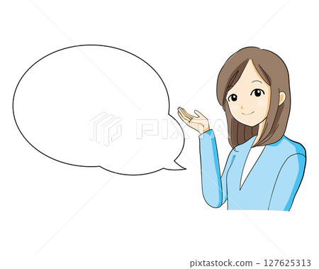 一位身穿西裝的女士微笑著解釋 127625313