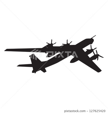 War plane flies across the sky silhouette 127625420