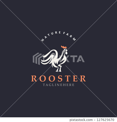 Modern and minimalist rooster logo design, poultry farm logo, vintage symbol template 127625670
