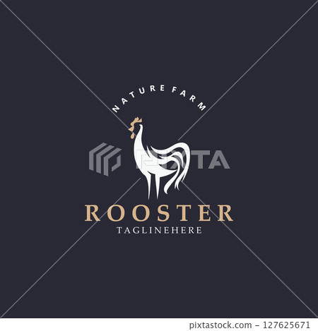 Modern and minimalist rooster logo design, poultry farm logo, vintage symbol template 127625671