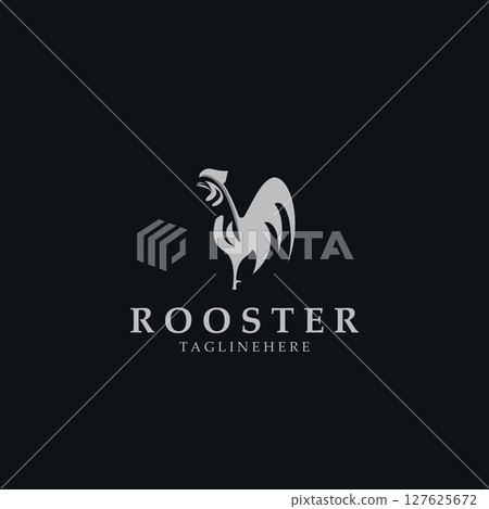 Modern and minimalist rooster logo design, poultry farm logo, vintage symbol template 127625672