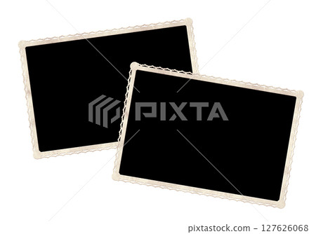 Two retro photo frame. Nostalgic scrapbooking style. Mock up template. Copy space for text. Isolated on white background 127626068