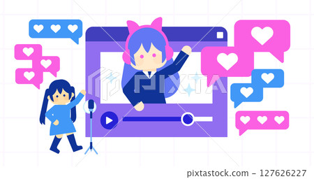 Vtuber直播和粉絲聊天的色彩鮮豔、流行的插圖 127626227