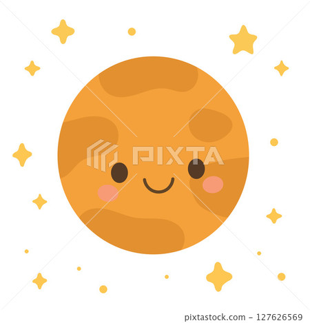 Venus with textured orange surface and glowing smile, suitable for science kits, space-themed crafts, or solar system illustrations in educational content Venus with textured orange surface and glowing smile, suitable for science kits, space-themed crafts, or solar system illustrations in educational content 127626569