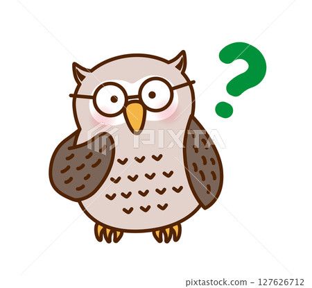 一隻思考的貓頭鷹的可愛插圖 一隻思考的貓頭鷹的可愛插圖 127626712